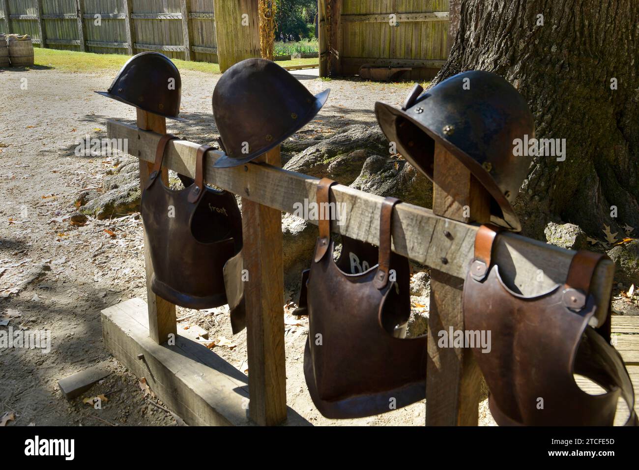 Re-created fort depicting the Virginia Company of London outpost of 1610 at the Living History Museum, Jamestown Settlement, VA Stock Photo