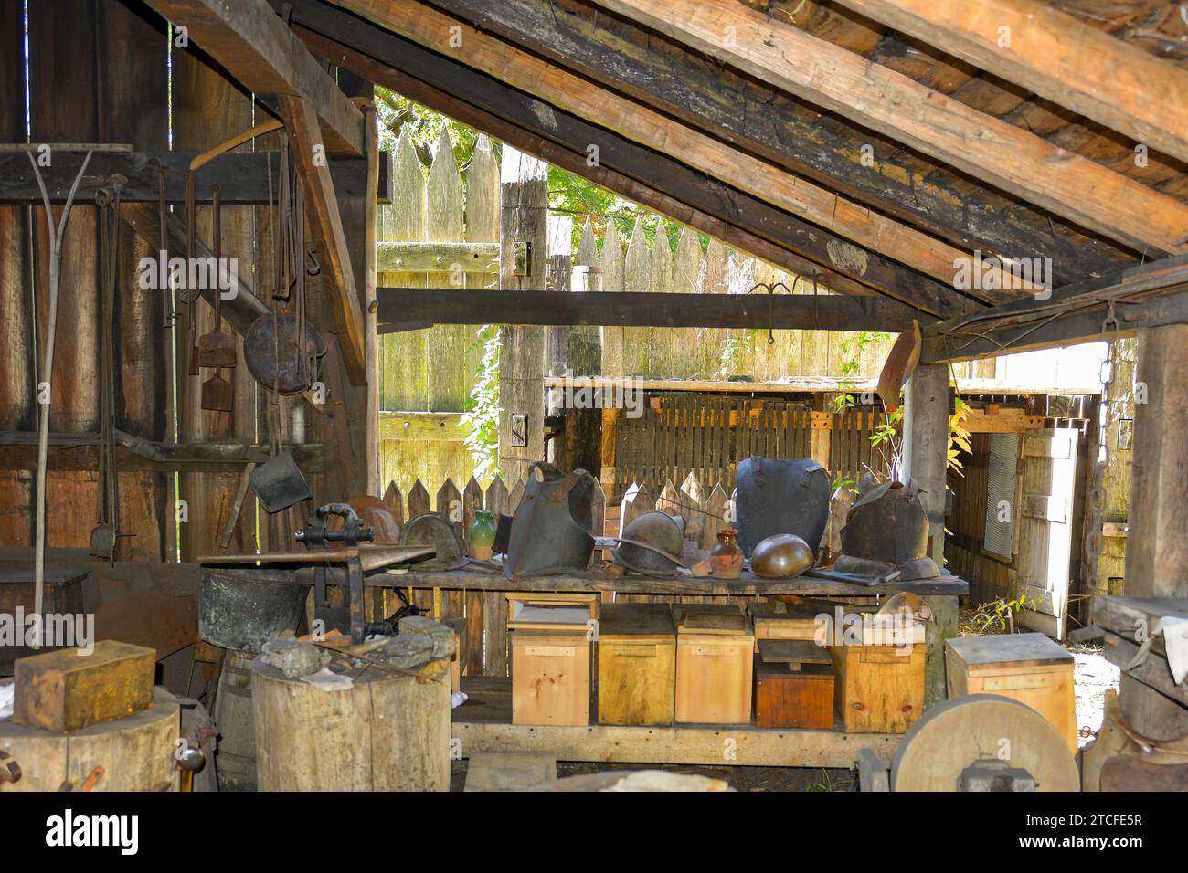 Re-created fort depicting the Virginia Company of London outpost of 1610 at the Living History Museum, Jamestown Settlement, VA Stock Photo