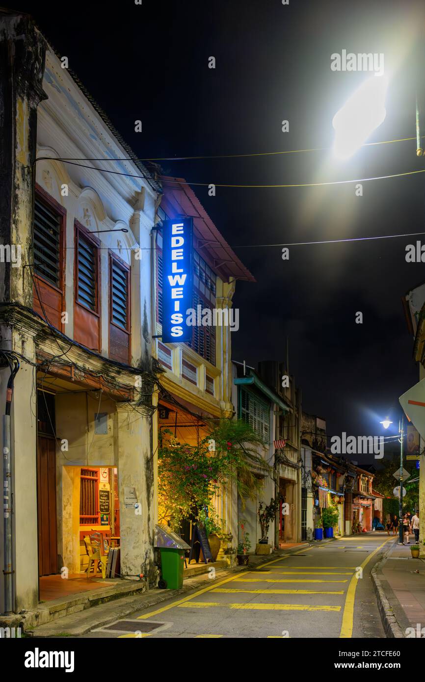 Armenian Street at night, George Town, Penang, Malaysia Stock Photo
