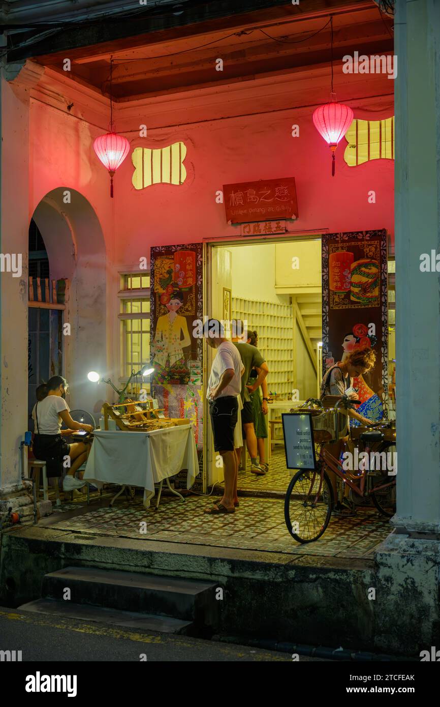The Unique Penang Art Gallery at night, George Town, Penang, Malaysia