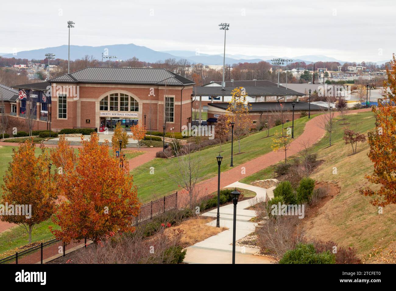 Lynchburg, Virginia - The softball stadium at Liberty University. The private evangelical Christian university was founded by Jerry Falwell, Sr. and E Stock Photo
