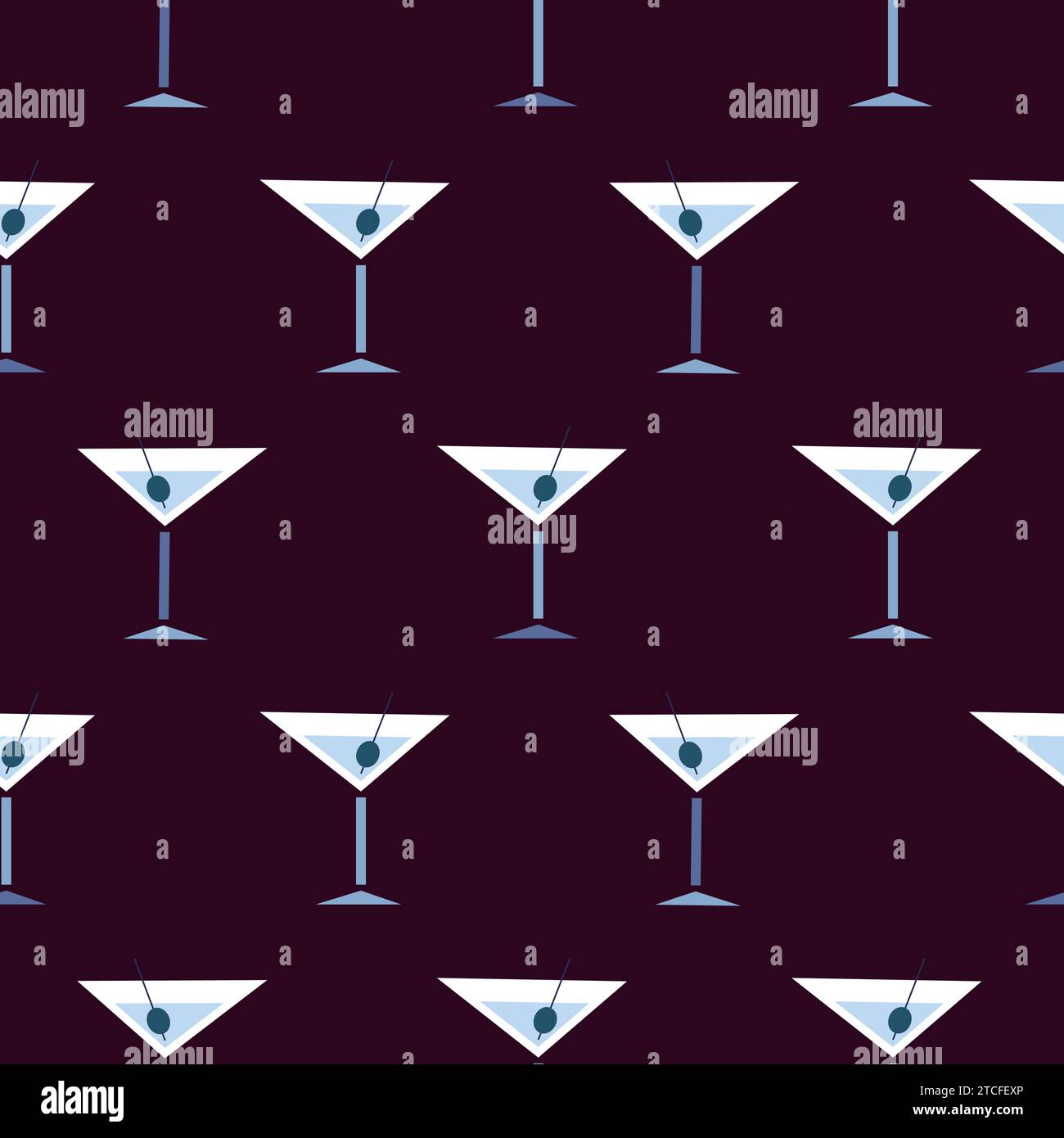 Martini cocktail glass with olives seamless cartoon style pattern ...