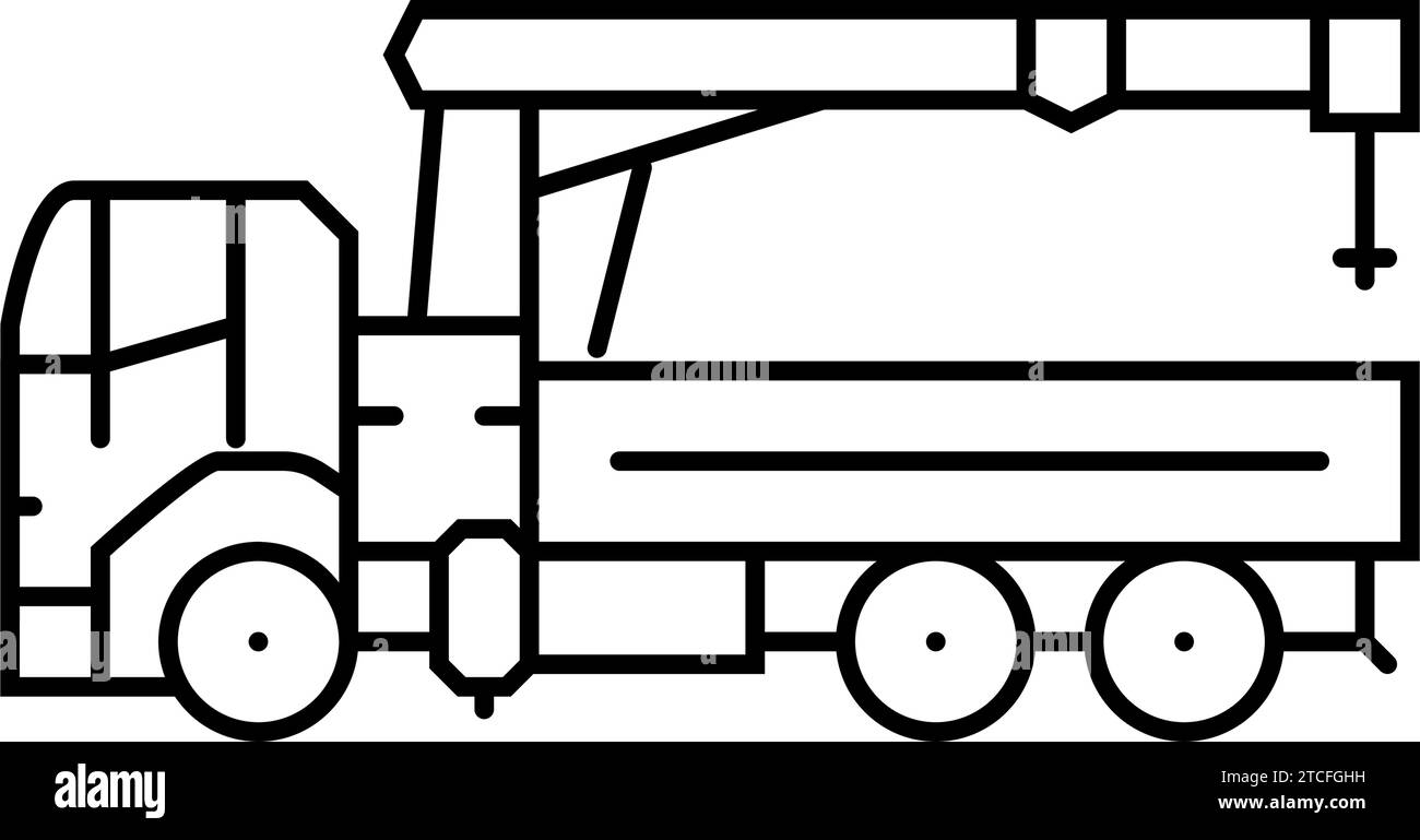 boom truck construction vehicle line icon vector illustration Stock Vector