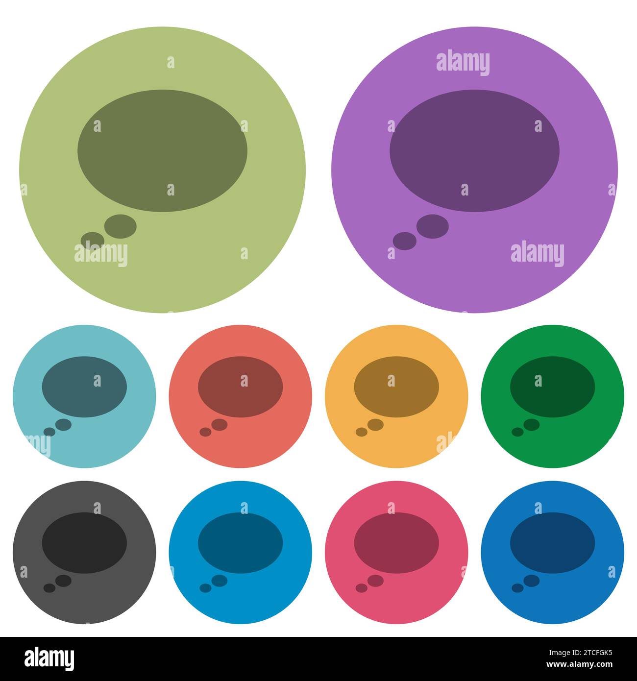 Single oval thought bubble solid darker flat icons on color round background Stock Vector
