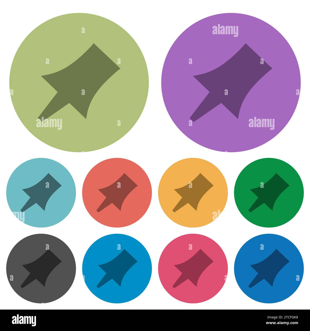 Push pin solid darker flat icons on color round background Stock Vector