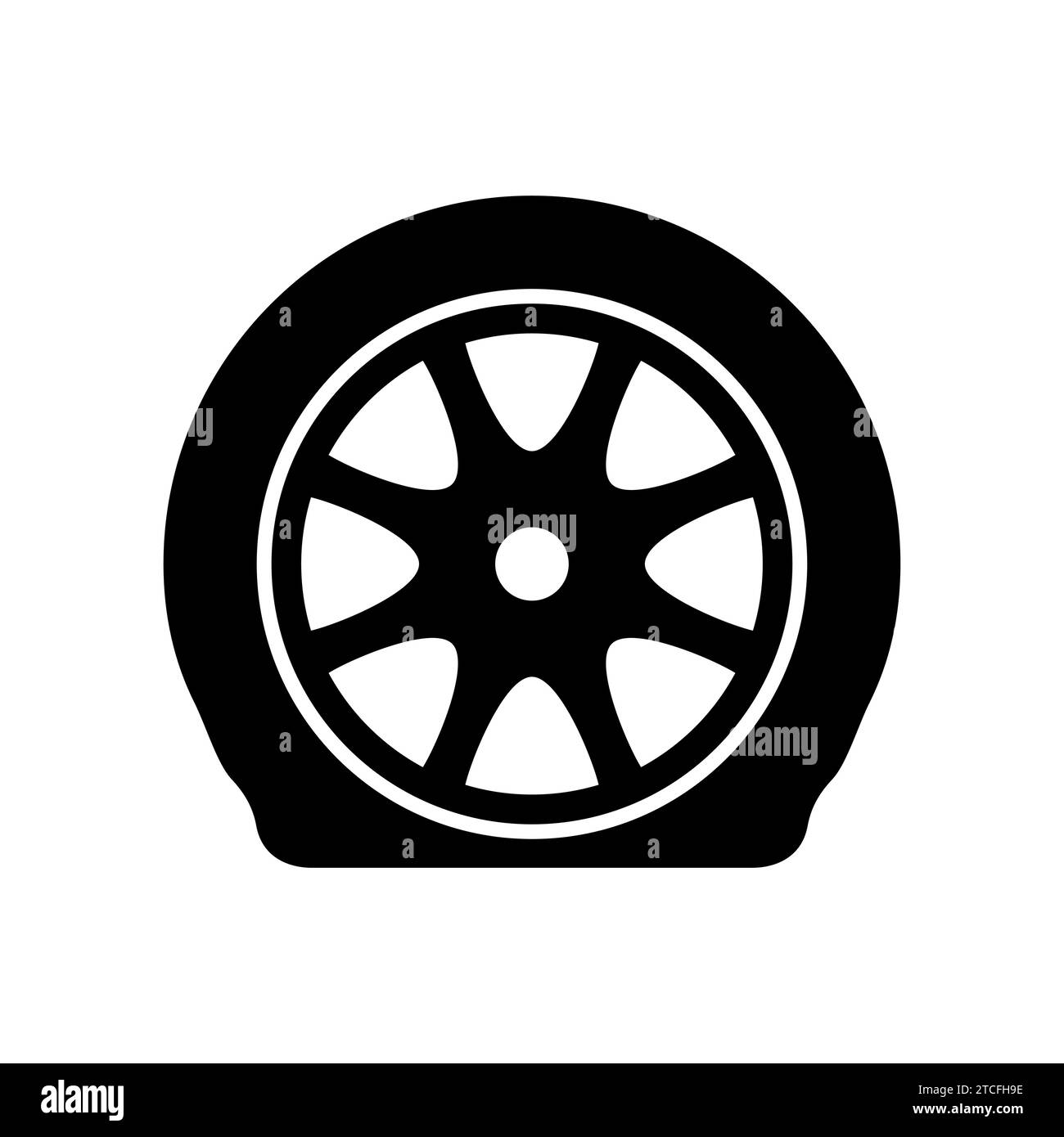 Flat tire icon. Deflated automobile tire. Punctured wheel of car. Tire service station garage. Vector illustration. Stock Vector