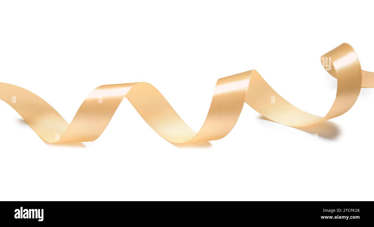Golden satin ribbon isolated on white background Stock Photo - Alamy
