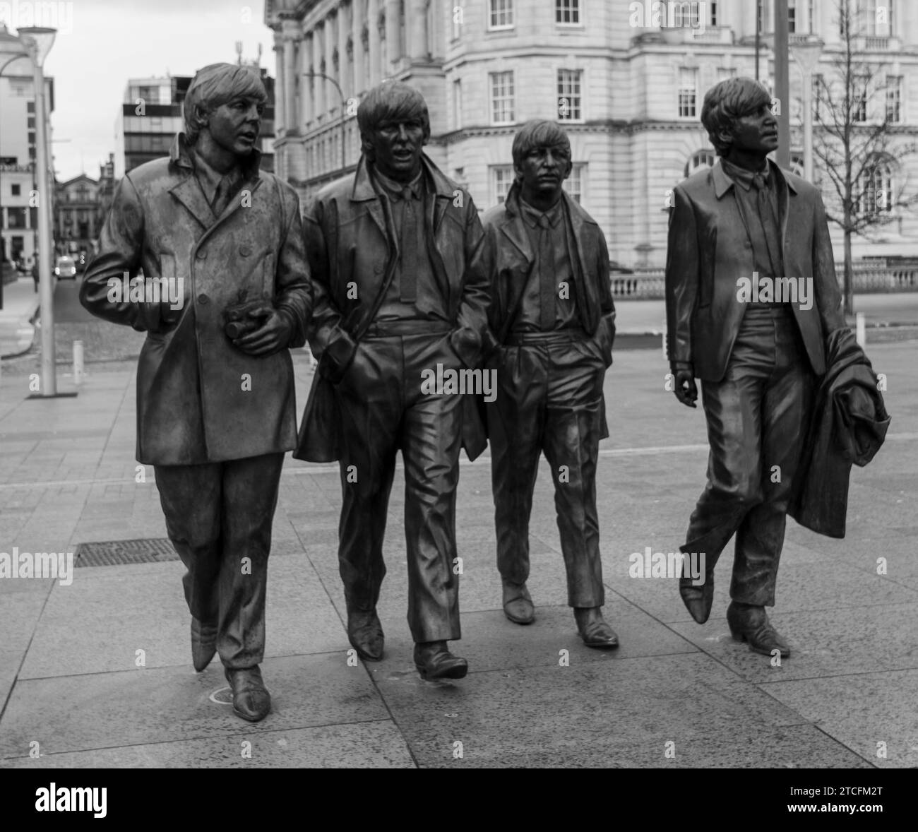 Statue of the Beatles on the waterfront in Liverpool. Sculpted by Andrew Edwards Stock Photo