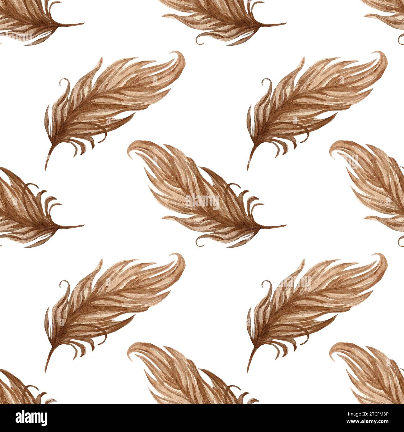 Watercolor seamless pattern with quail, bird, chicken feathers