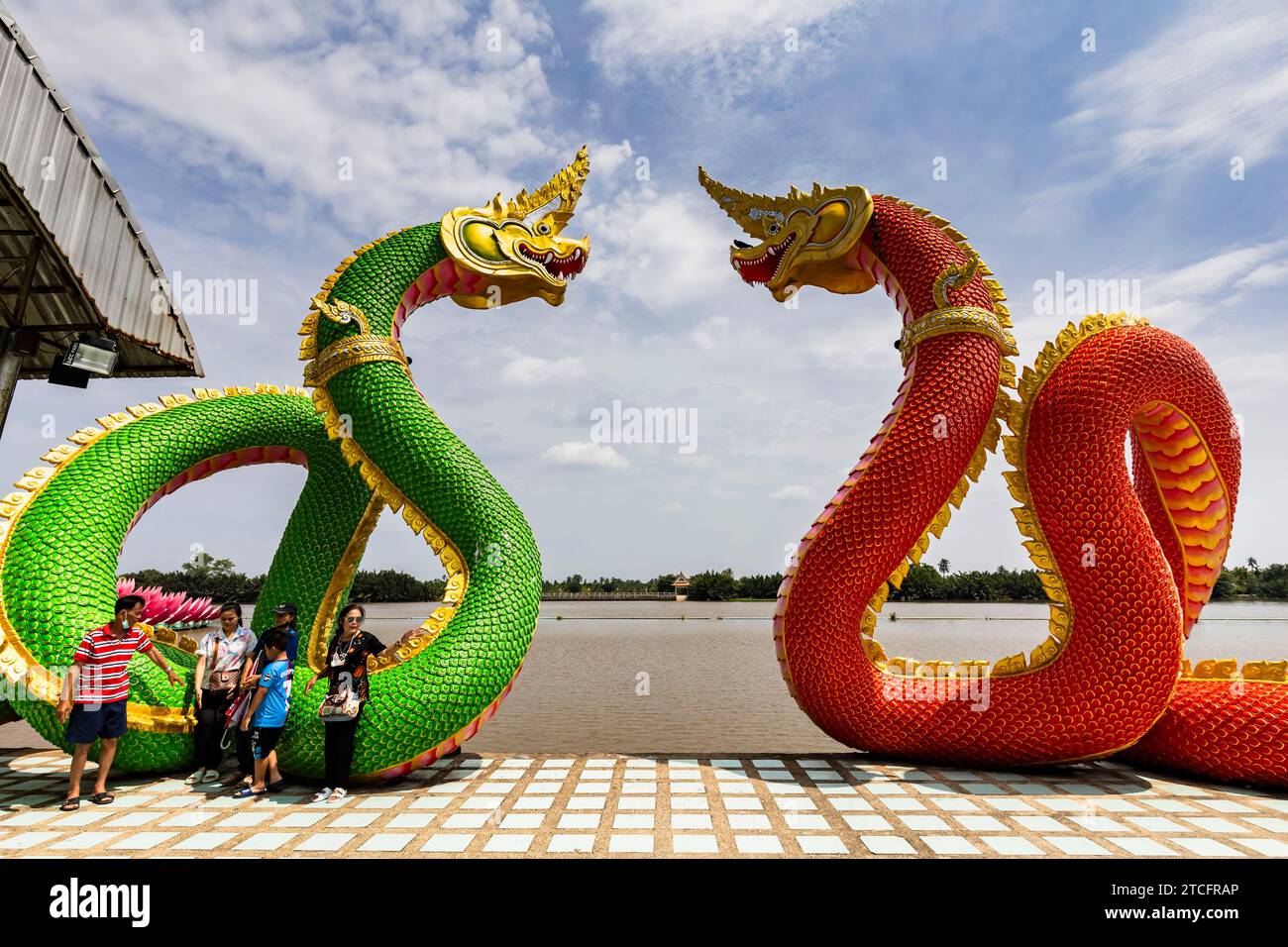Wat Saman Rattanaram, giant serpent(dragon) statues, Chachoengsao, Thailand, Southeast Asia, Asia Stock Photo