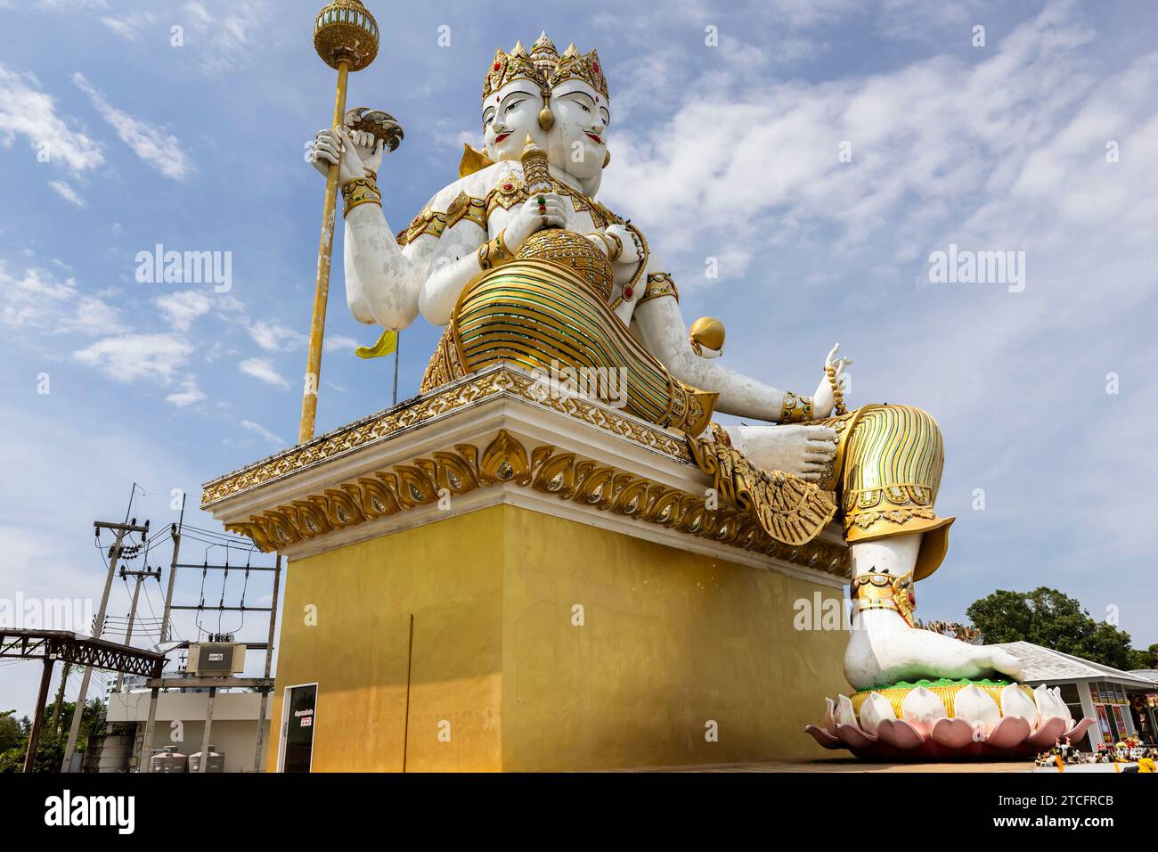 Wat Saman Rattanaram, giant statue of Hindu God Brahma, Chachoengsao, Thailand, Southeast Asia, Asia Stock Photo
