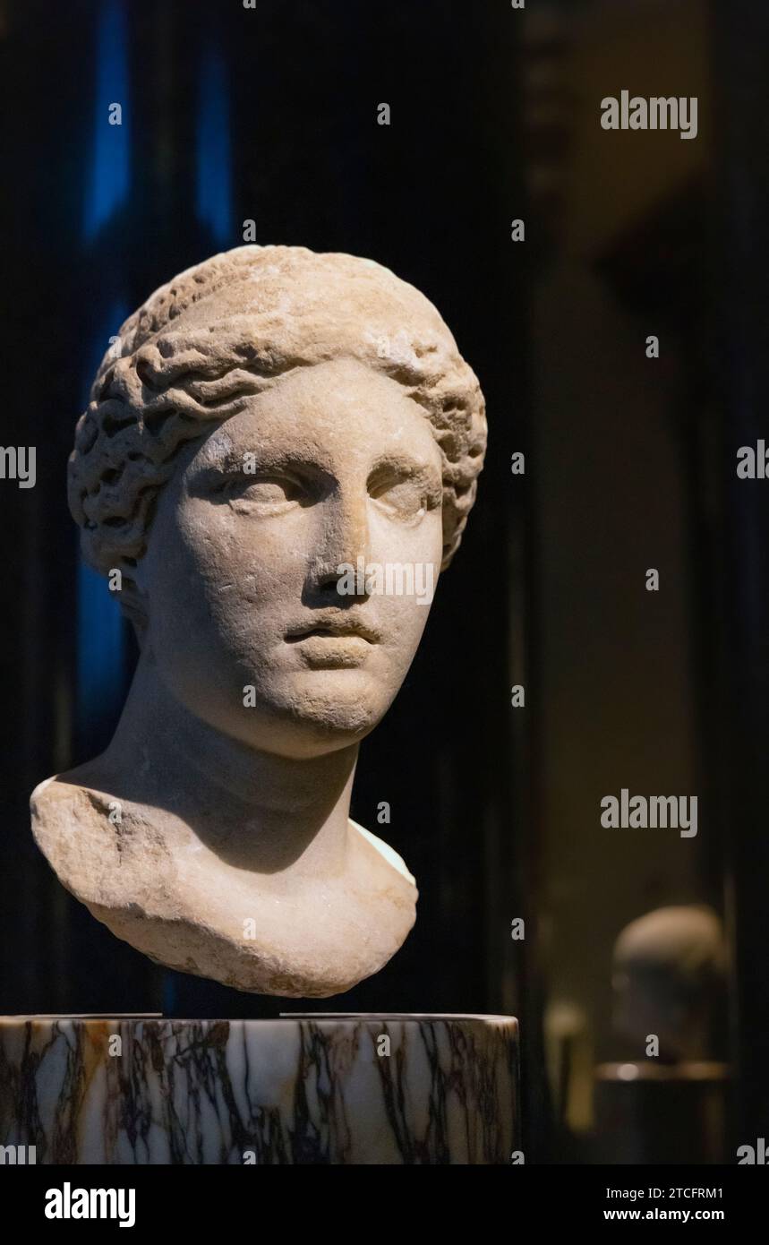Hygieia : Head of Greek Goddess Hygieia, 2 AD, Roman copy of a Greek original. Stock Photo