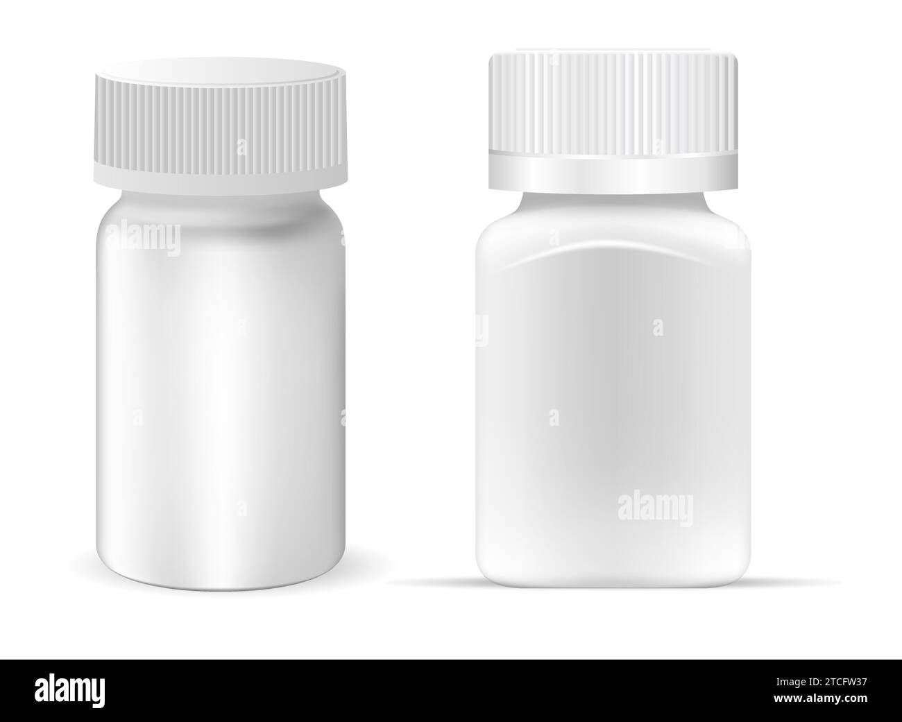 White pill bottle mockup. Plastic vitamin capsule jar, isolated on