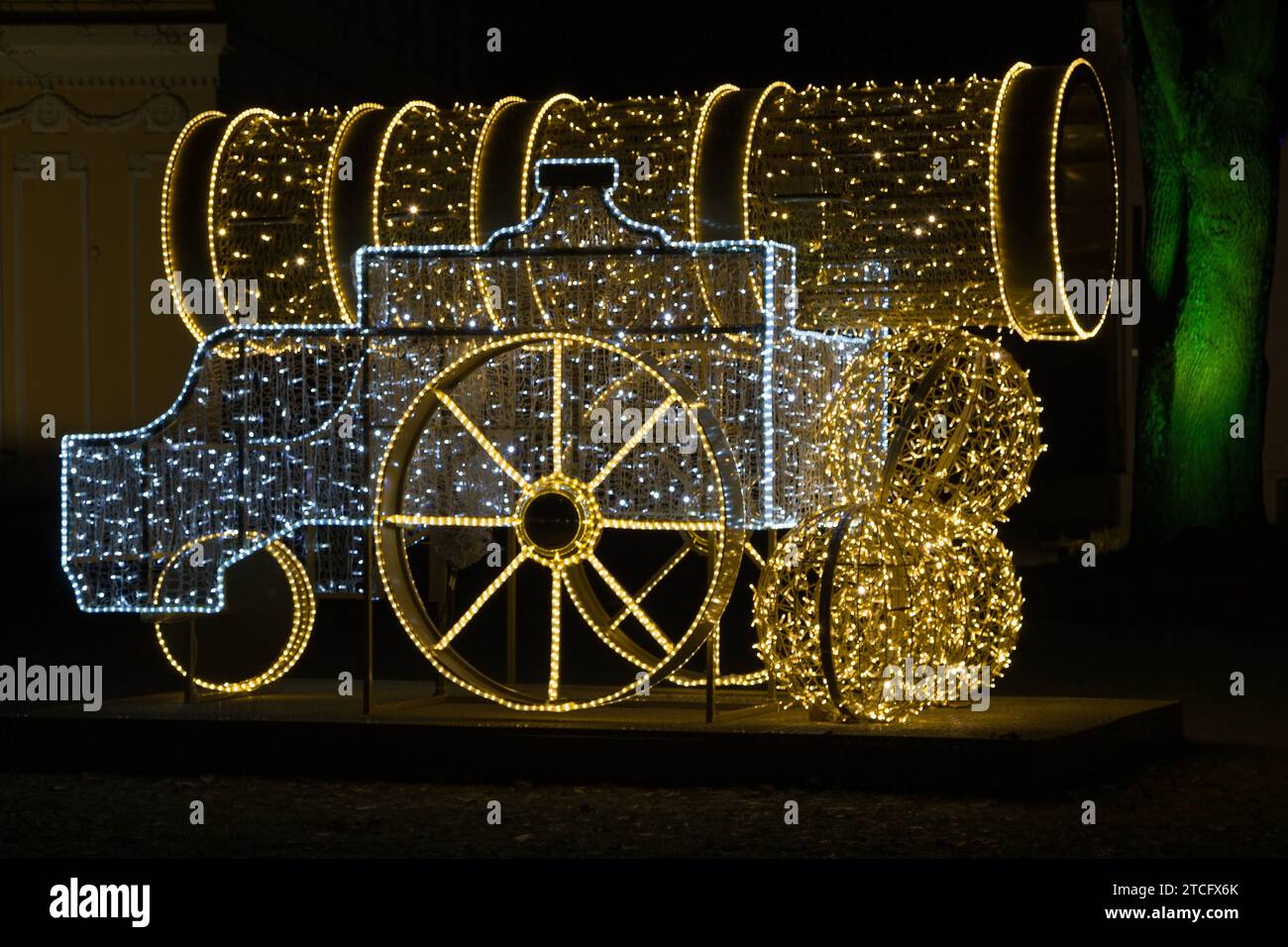 Warsaw, Poland - December 2, 2023: Cannon at Wilanow Royal Garden of Light, Warsaw, Poland. Stock Photo