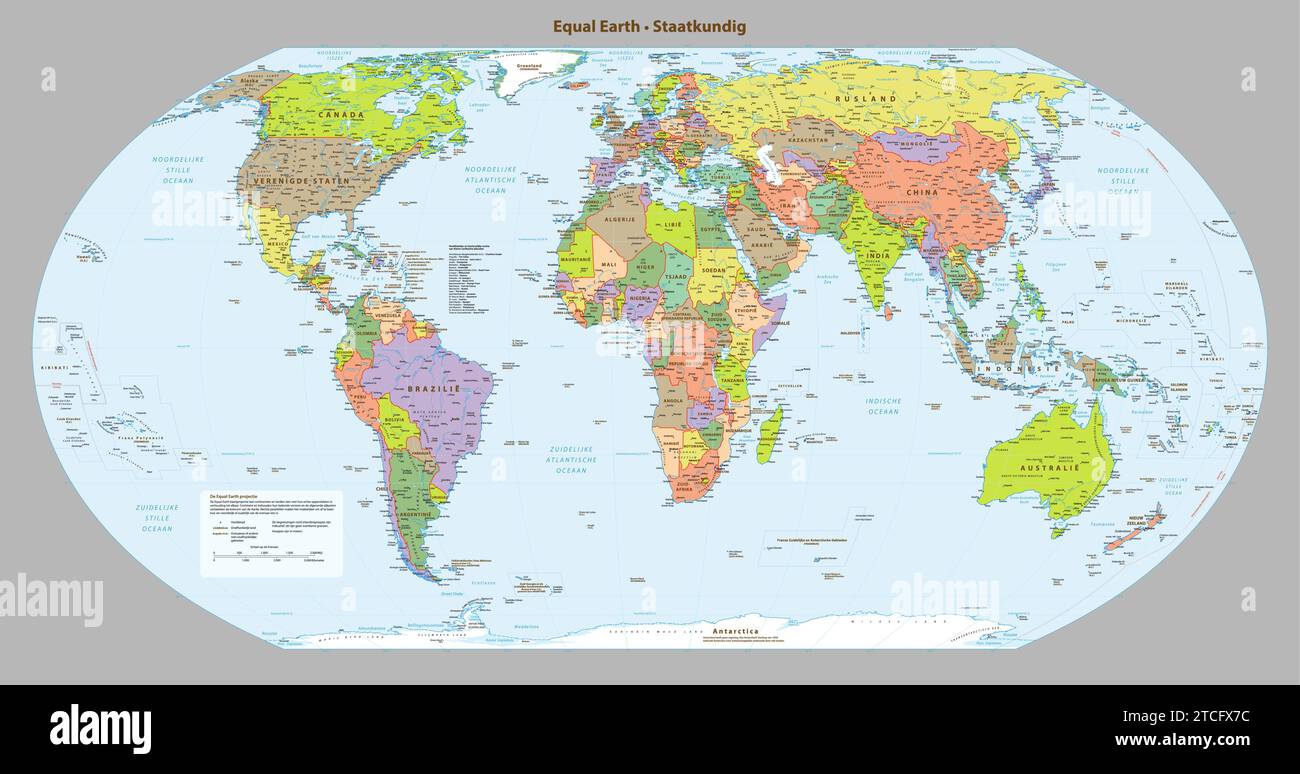 Dutch Language Political Map Of The World Equal Earth Projection Stock Dutch Language Political Map Of The World Equal Earth Projection 2TCFX7C