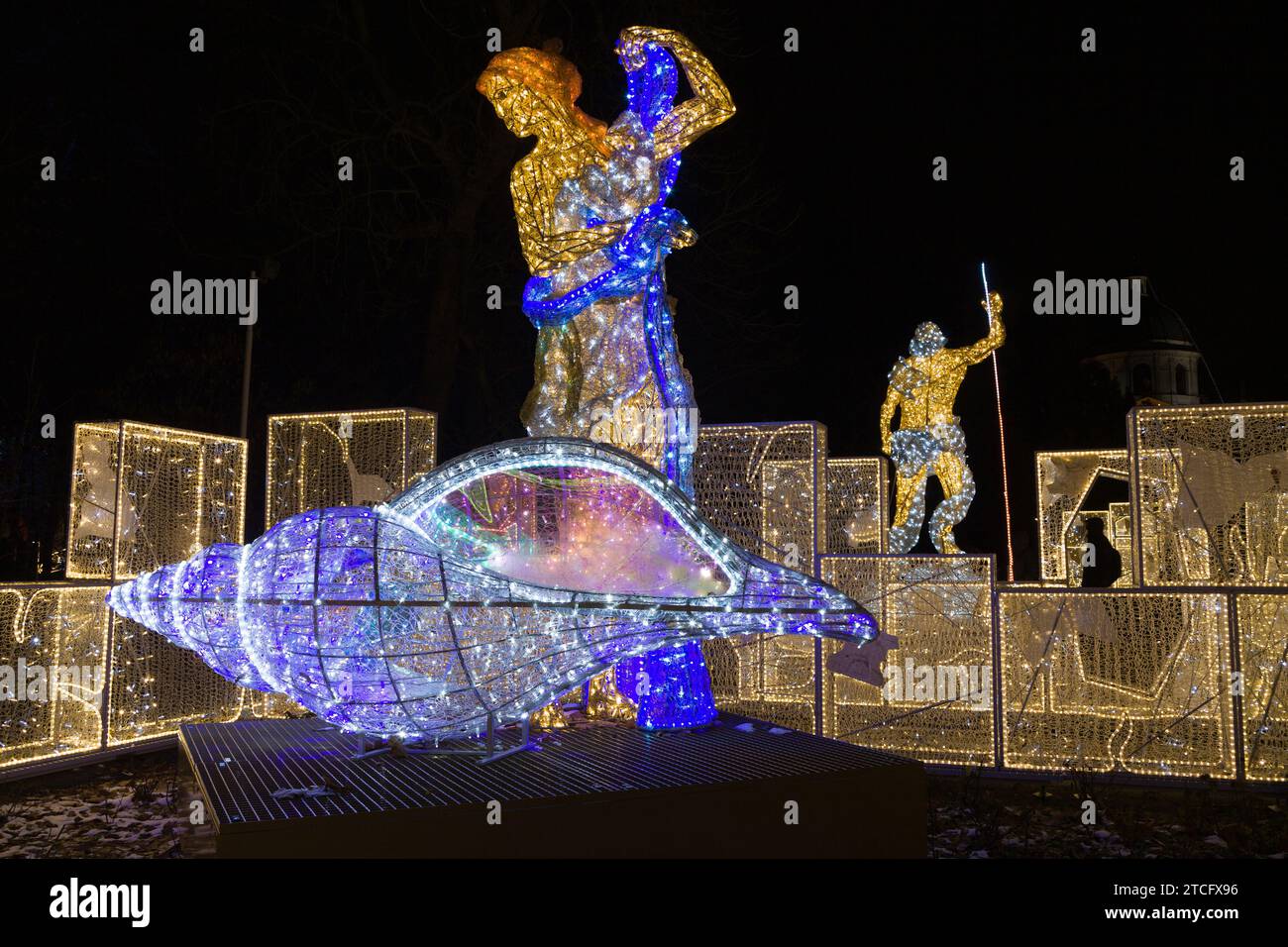 Warsaw, Poland - December 2, 2023: Aphrodite LED sculpture at Wilanow Royal Garden of Light, Warsaw, Poland. Stock Photo
