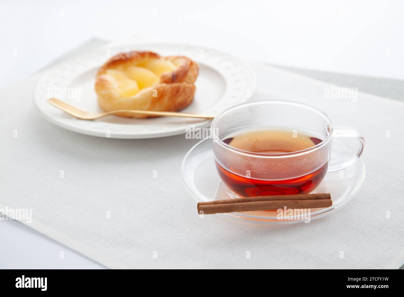 hot tea apple pie on table Stock Photo