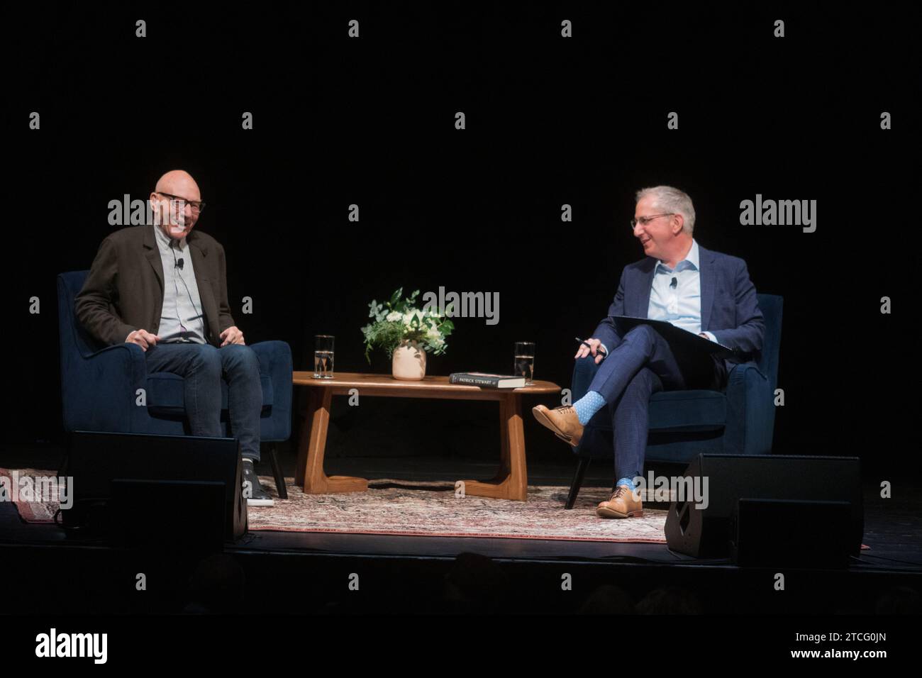 December 7, 2023: Sir Patrick Stewart speaks about his new memoir Making It So with theatre director Barry Edelstein at Balboa Theatre in San Diego, California on Thursday, December 7th, 2023. Sir Patrick Stewart is known for his roles as Sejanus, Captain Picard, and Professor Charles Xavier and is rumored to have a role in the upcoming Deadpool 3 movie with Ryan Reynolds and Hugh Jackman as well as Avengers: Secret Wars (Credit Image: © Rishi Deka/ZUMA Press Wire) EDITORIAL USAGE ONLY! Not for Commercial USAGE! Stock Photo