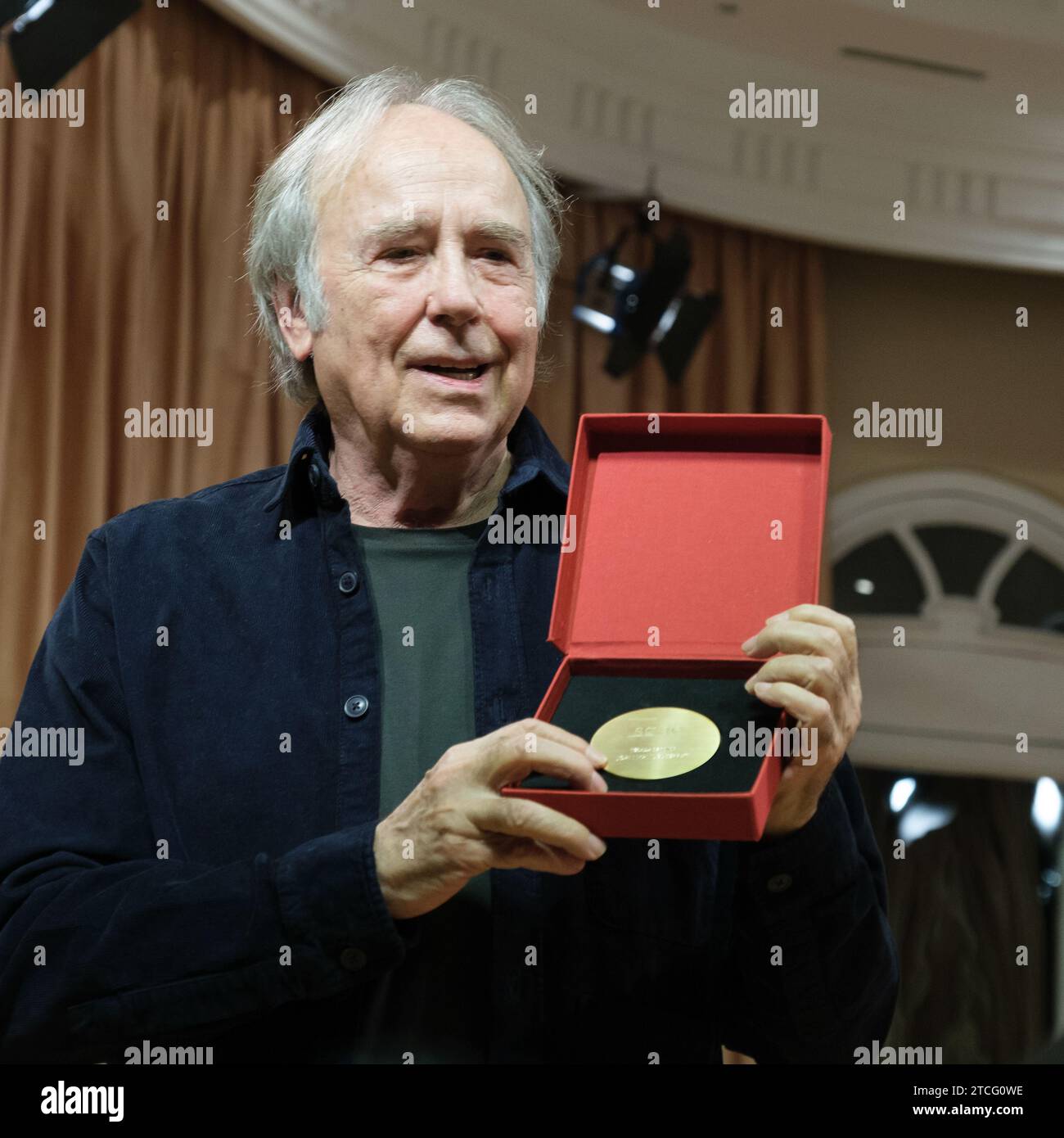 Spanish singer Joan Manuel Serrat receives the SGAE's Medal of Honour at SGAE (General Society of Authors and Editors) on December 12, 2023 in Madrid, Stock Photo
