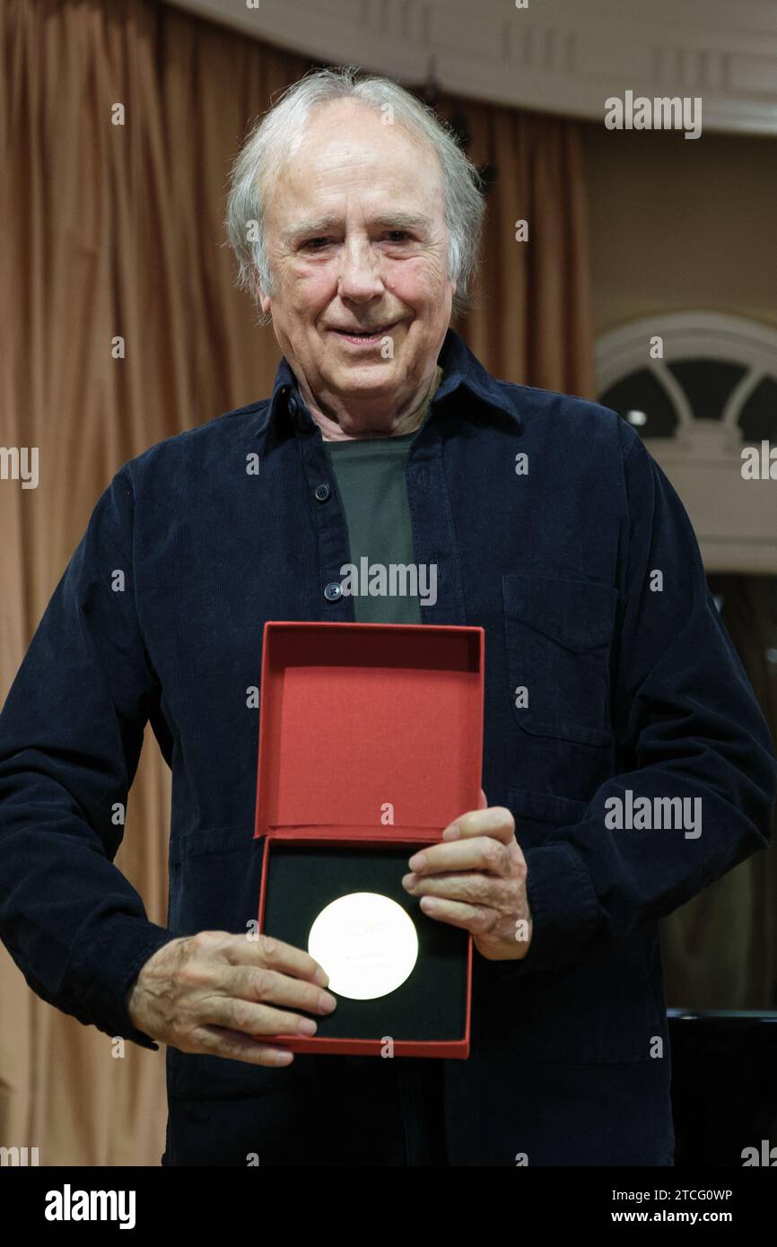 Spanish singer Joan Manuel Serrat receives the SGAE's Medal of Honour at SGAE (General Society of Authors and Editors) on December 12, 2023 in Madrid, Stock Photo