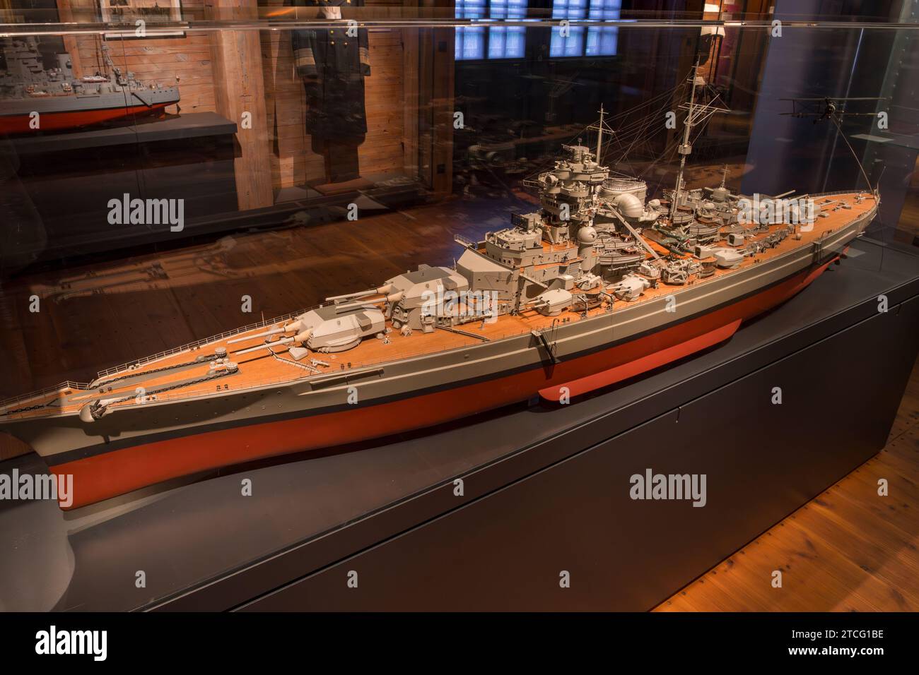 Model of the German Battleship Bismarck in the International Maritime Museum in HafenCity, Hamburg, Germany. Stock Photo