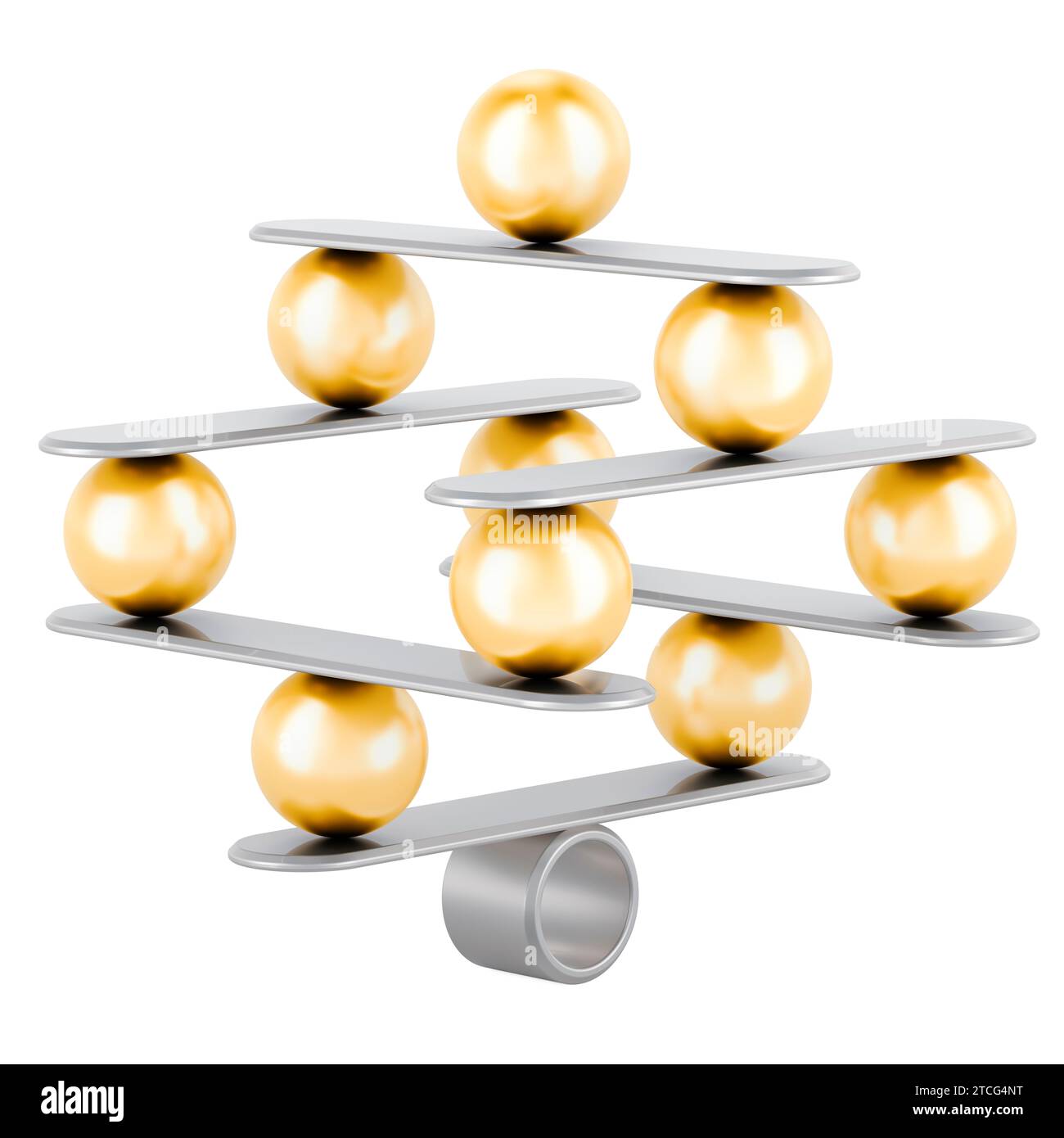 Balance concept from metallic balls, 3D rendering isolated on white background Stock Photo