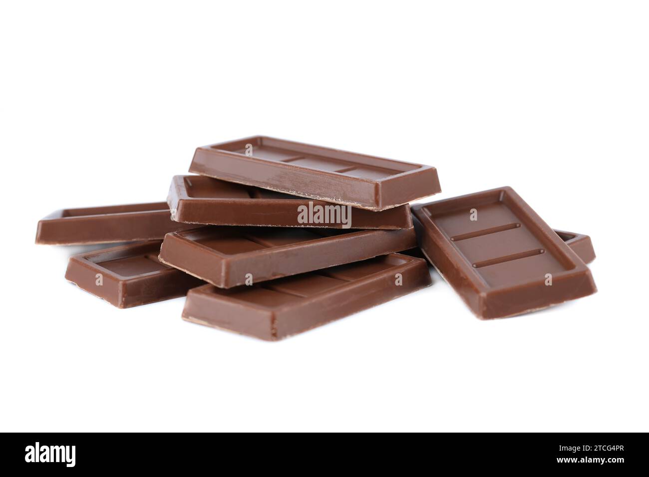Stack of chocolate bars isolated on white background. Stock Photo