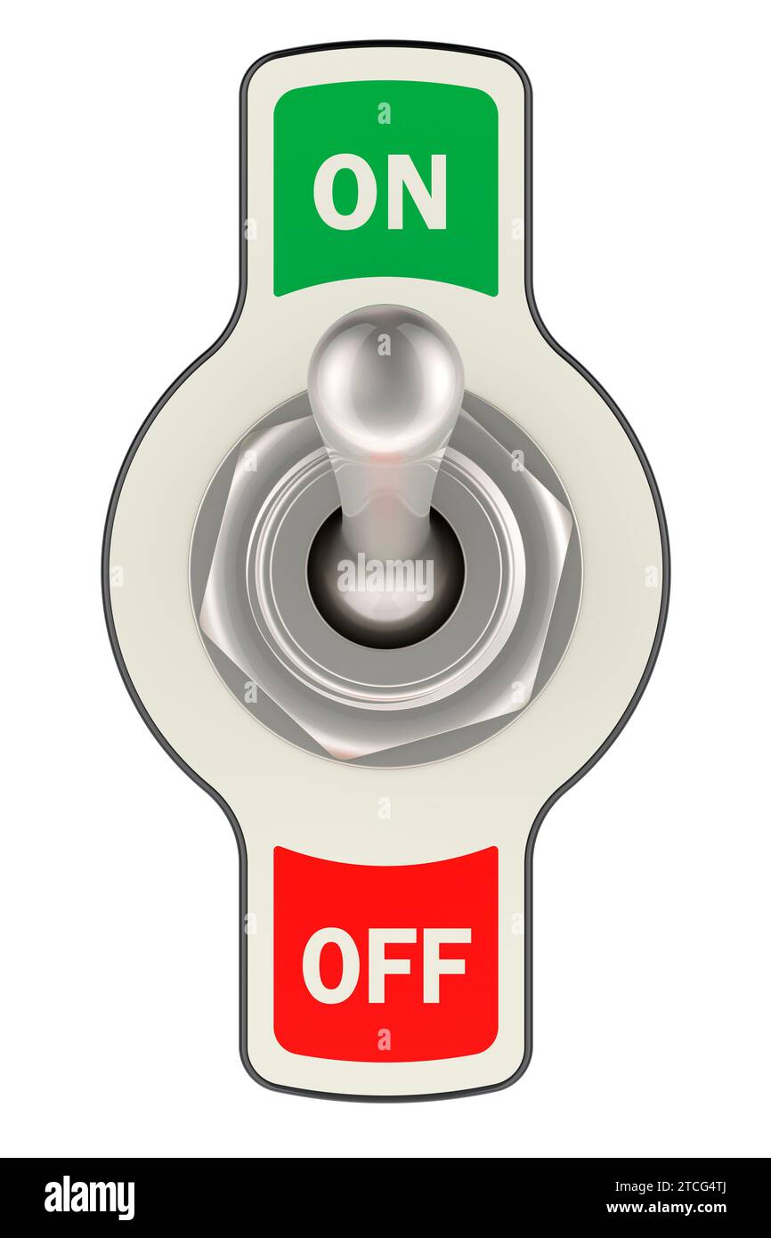 Toggle Switch, front view, ON. 3D rendering isolated on white ...