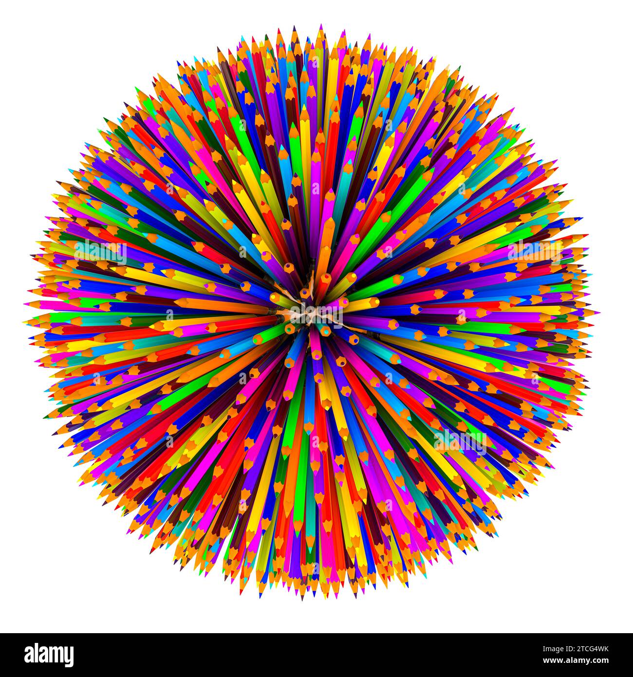 Sphere from colored pencils, 3D rendering isolated on white background Stock Photo