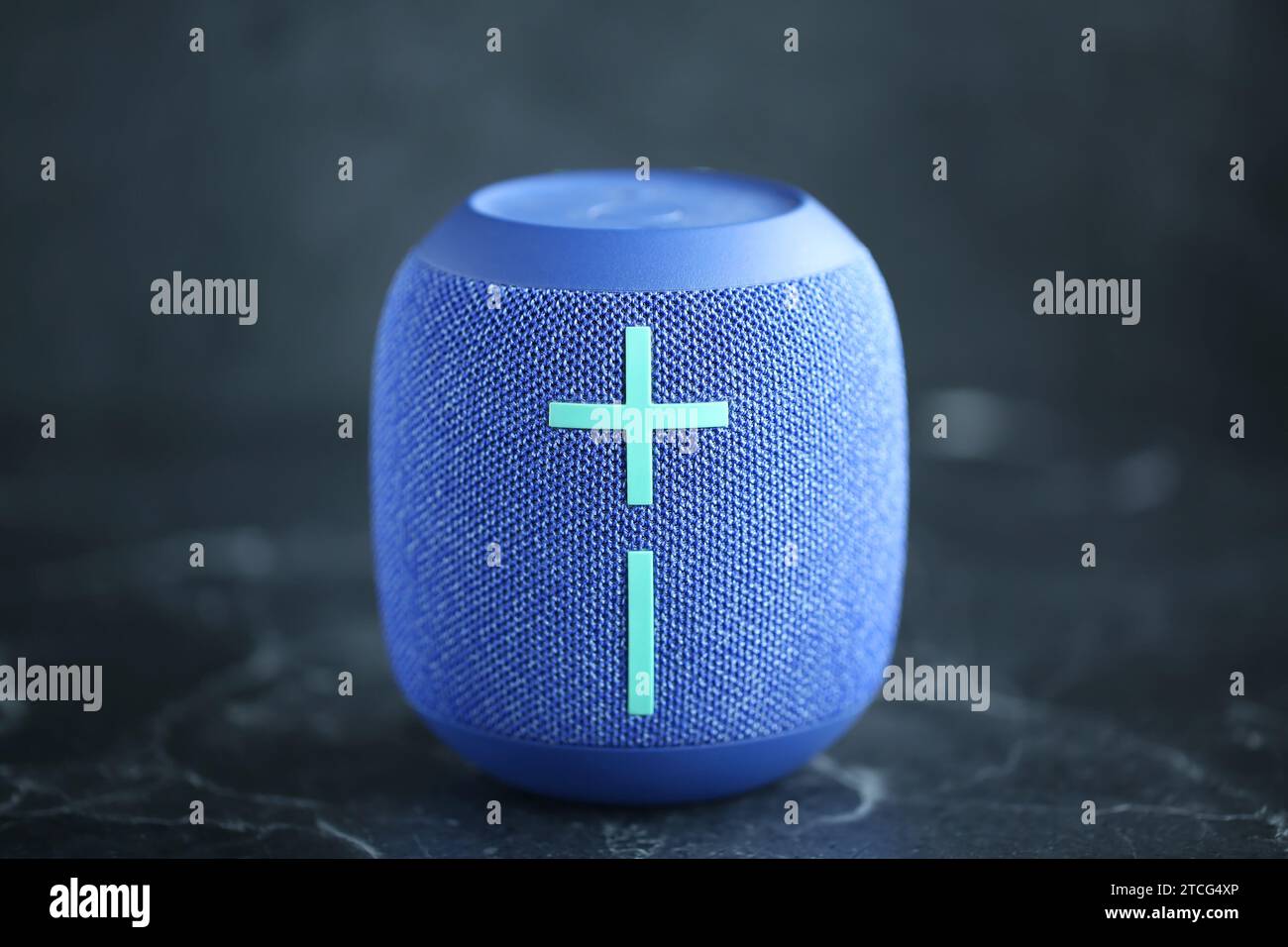 Digital Wireless Sound Speaker on black background. Stock Photo