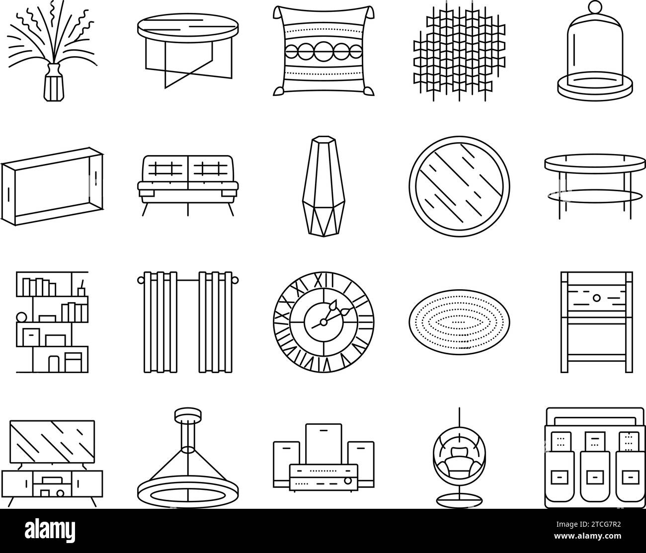 living room modern home furniture icons set vector Stock Vector Image ...