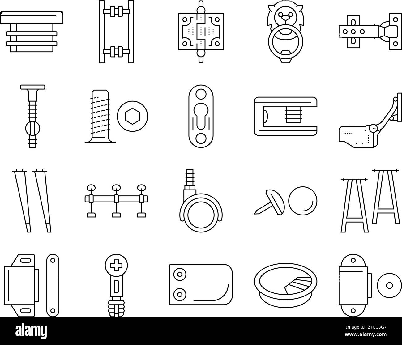 hardware furniture detail fitting icons set vector Stock Vector Image