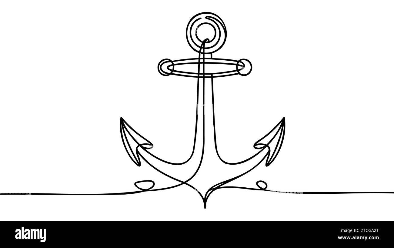 Continuous line drawing of anchor. Anchor linear icon. One line