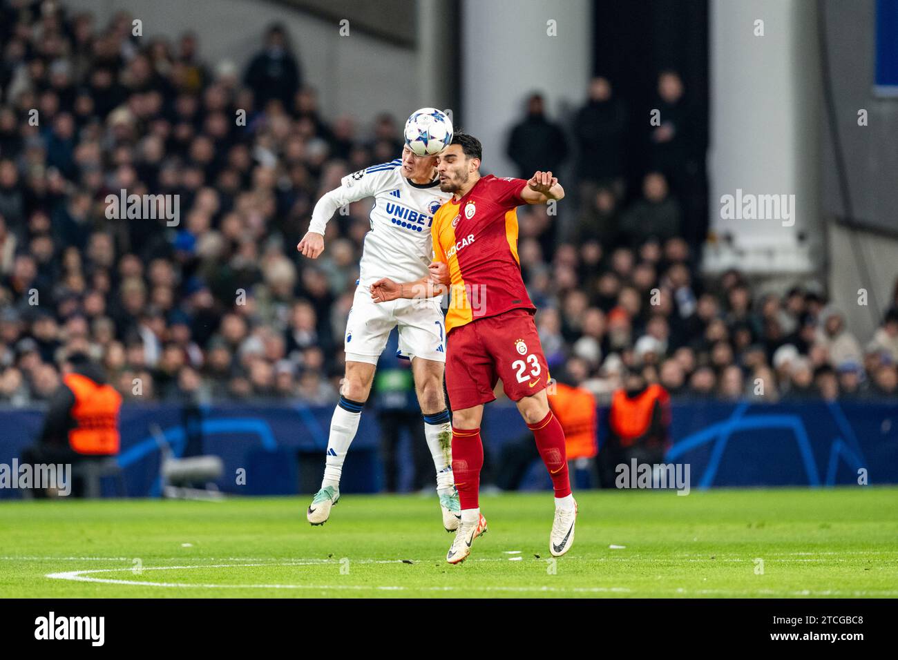 Copenhagen, Denmark. 12th Dec, 2023. Kaan Ayhan (23) of Galatasaray and Viktor Claesson (7) of FC Copenhagen seen during the UEFA Champions League match between FC Copenhagen and Galatasaray at Parken in Copenhagen. (Photo Credit: Gonzales Photo/Alamy Live News Stock Photo