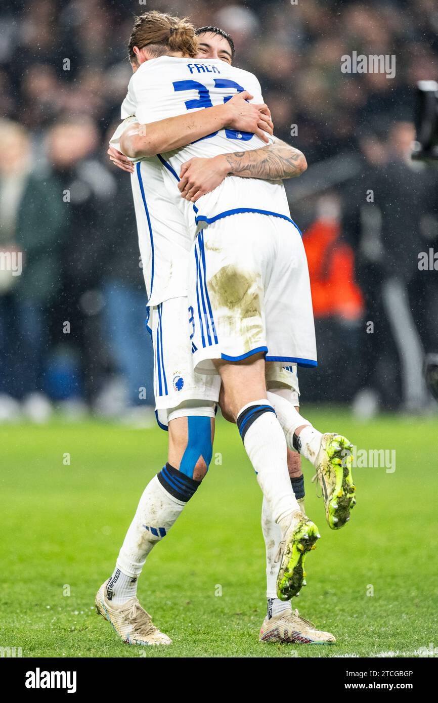 Copenhagen, Denmark. 12th Dec, 2023. Kevin Diks and Rasmus Falk (33) of FC Copenhagen seen celebrating after the victory in the UEFA Champions League match between FC Copenhagen and Galatasaray at Parken in Copenhagen. (Photo Credit: Gonzales Photo/Alamy Live News Stock Photo