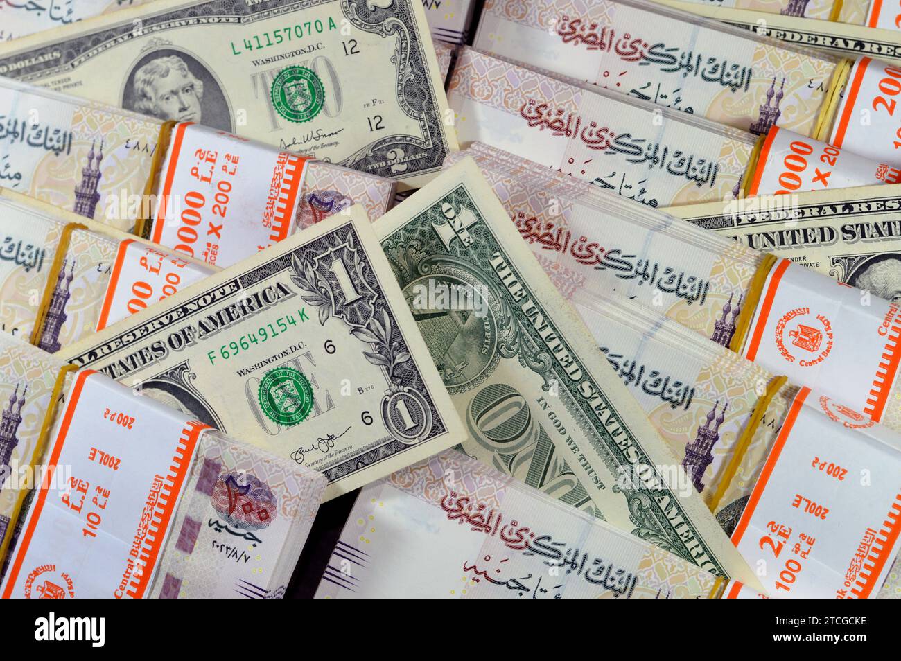 Piles and Stacks of Egypt money thousands of Pounds currency banknotes