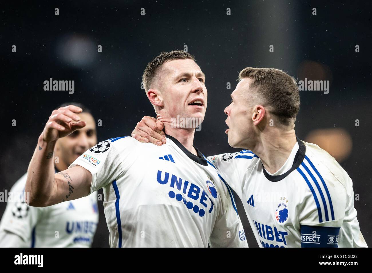 Copenhagen, Denmark. 12th Dec, 2023. Lukas Lerager (12) of FC Copenhagen scores for 1-0 during the UEFA Champions League match between FC Copenhagen and Galatasaray at Parken in Copenhagen. (Photo Credit: Gonzales Photo/Alamy Live News Stock Photo