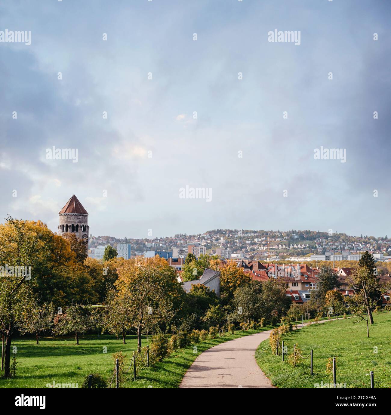 Germany, Stuttgart panorama view. Beautiful houses in autumn, Sky and ...