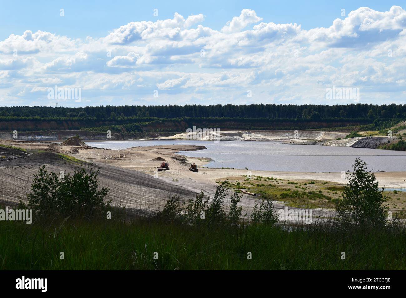 Abandoned excavators in a former sand quarry in the Mechelse Heide natural reserve Stock Photo