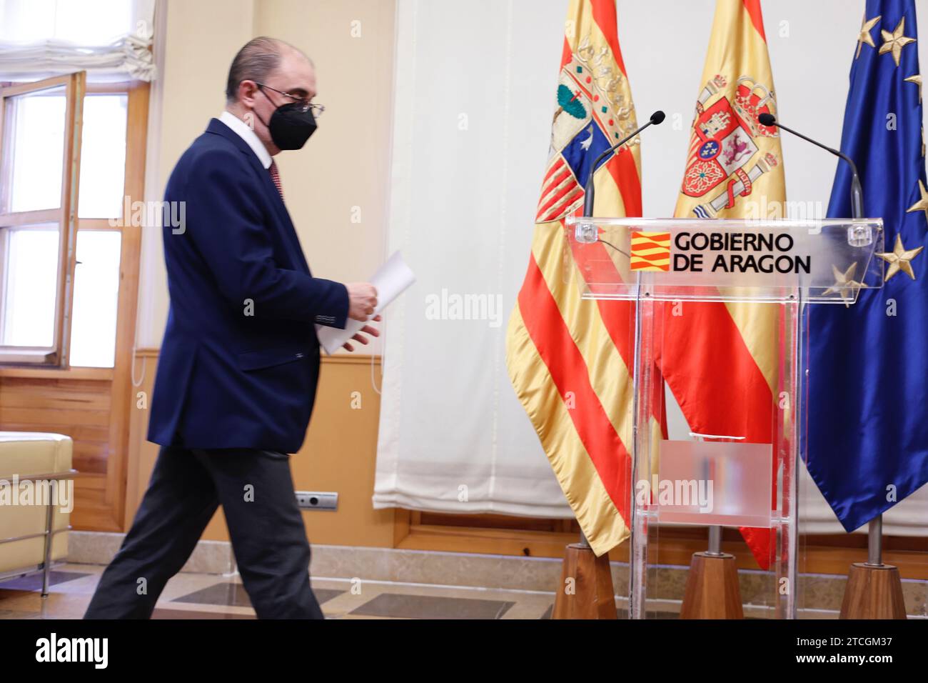 Zaragoza, 02/15/2021. The President of the Aragonese Government, Javier Lambán, announces that he has been diagnosed with colon cancer and that he is going to undergo treatment. Photo: Fabián Simón. ARCHDC. Credit: Album / Archivo ABC / Fabián Simón Stock Photo
