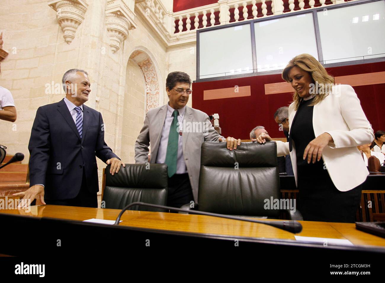 Seville. 4-September-2013. Investiture debate speech by Susana Diaz, the first female president of the Andalusian regional government. In the Image: Jose Antonio Grián, Susana Díaz Pacheco and Diego Valderas. Photo: Raul Doblado. Archsev Raul dubbed. Credit: Album / Archivo ABC / Raúl Doblado Stock Photo