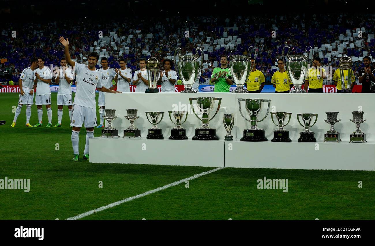 Madrid, August 22, 2013. Tribute to Raul. The footballer poses in front of his Trophies. Photo: Ignacio Gil. Credit: Album / Archivo ABC / Ignacio Gil Stock Photo