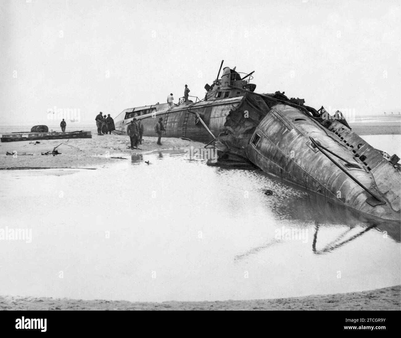 Calais (France), September 1917. The war at sea. A German submarine