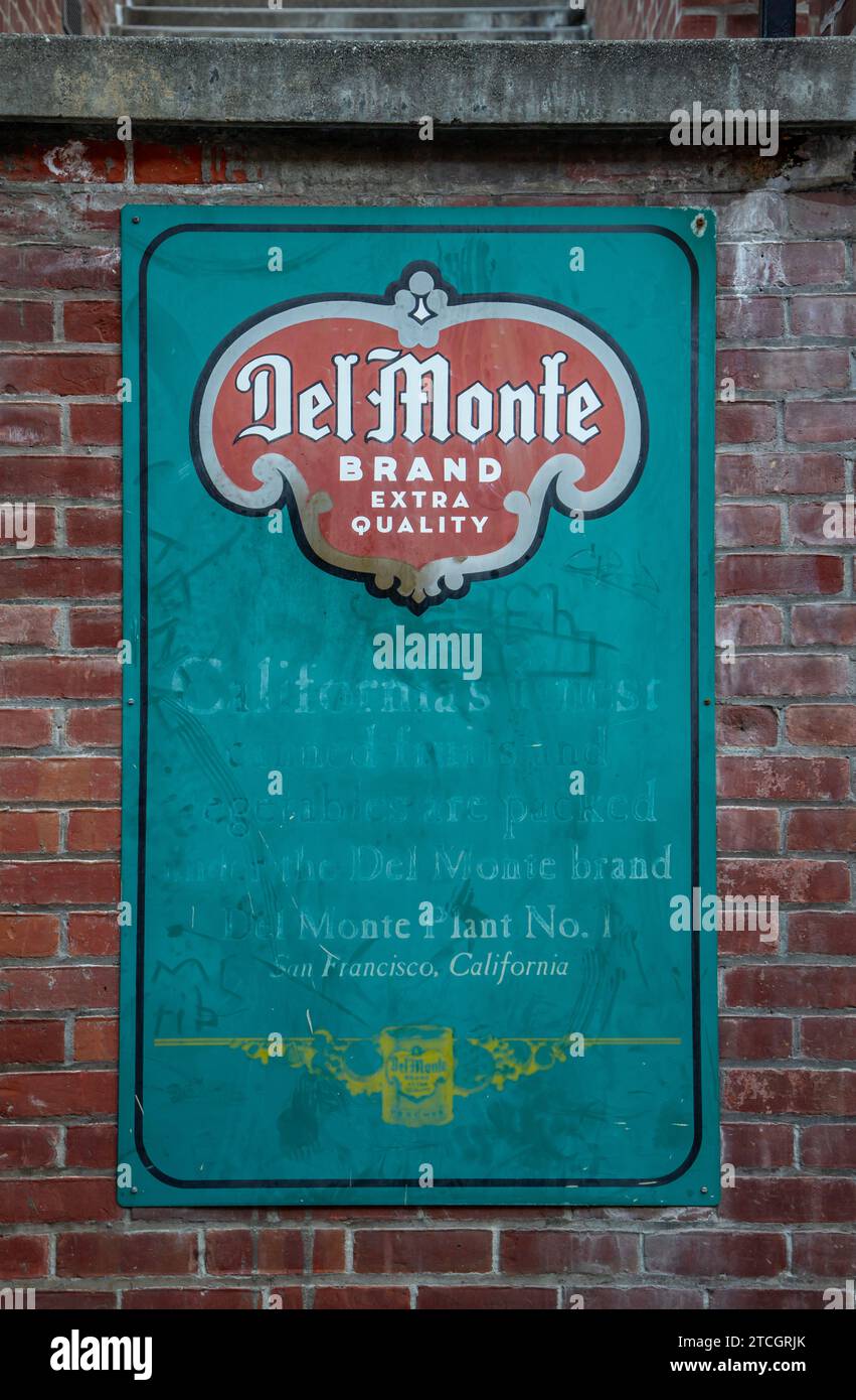 An old Del Monte sign at The Cannery on Jefferson Street in San Francisco, California. Stock Photo