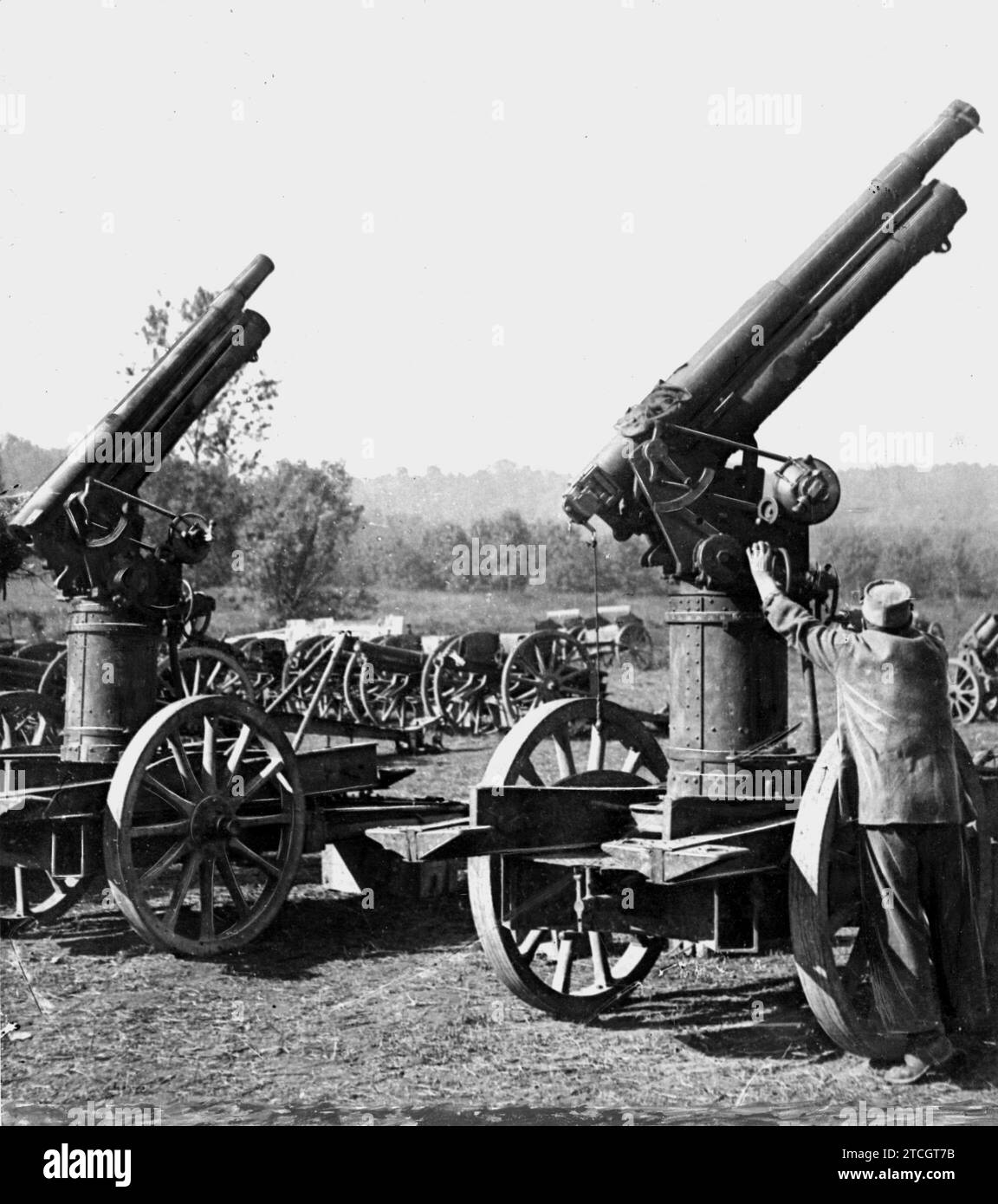 10/31/1918. Booty of War. Guns against airplanes and other artillery material taken from the enemy by the French in a recent combat. Credit: Album / Archivo ABC / Louis Hugelmann Stock Photo