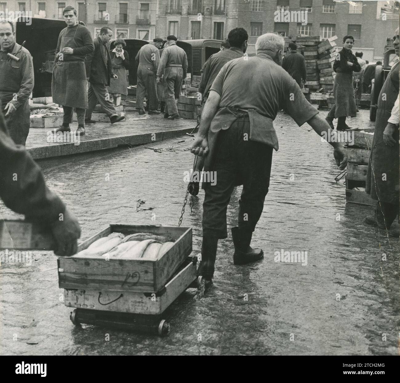 Madrid, December 1965. Central Fish Market of Puerta de Toledo. A man