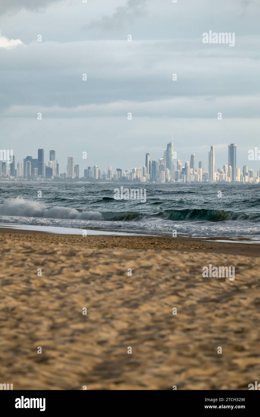 The Gold Coast Skyline in Australia from Palm Beach Stock Photo