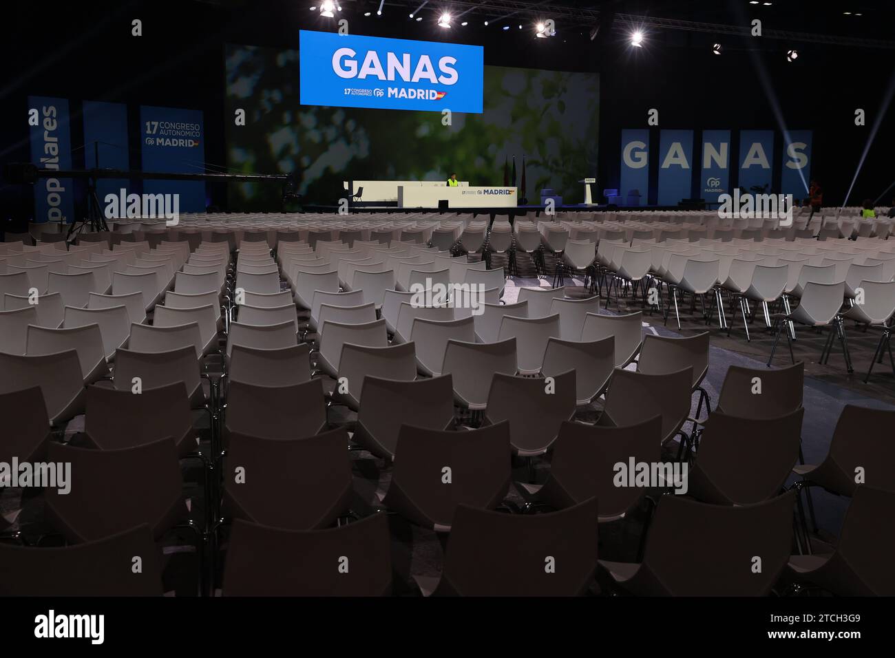 Madrid, 05/19/2022. Final technical touches on the stage of pavilion 6 ...