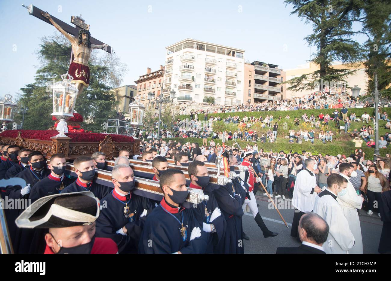 Madrid, 04/15/2022. Royal Palace. Procession of the Christ of the Halberdiers. Ladies of mantilla. Photo: De San Bernardo. ARCHDC. Credit: Album / Archivo ABC / Eduardo San Bernardo Stock Photo