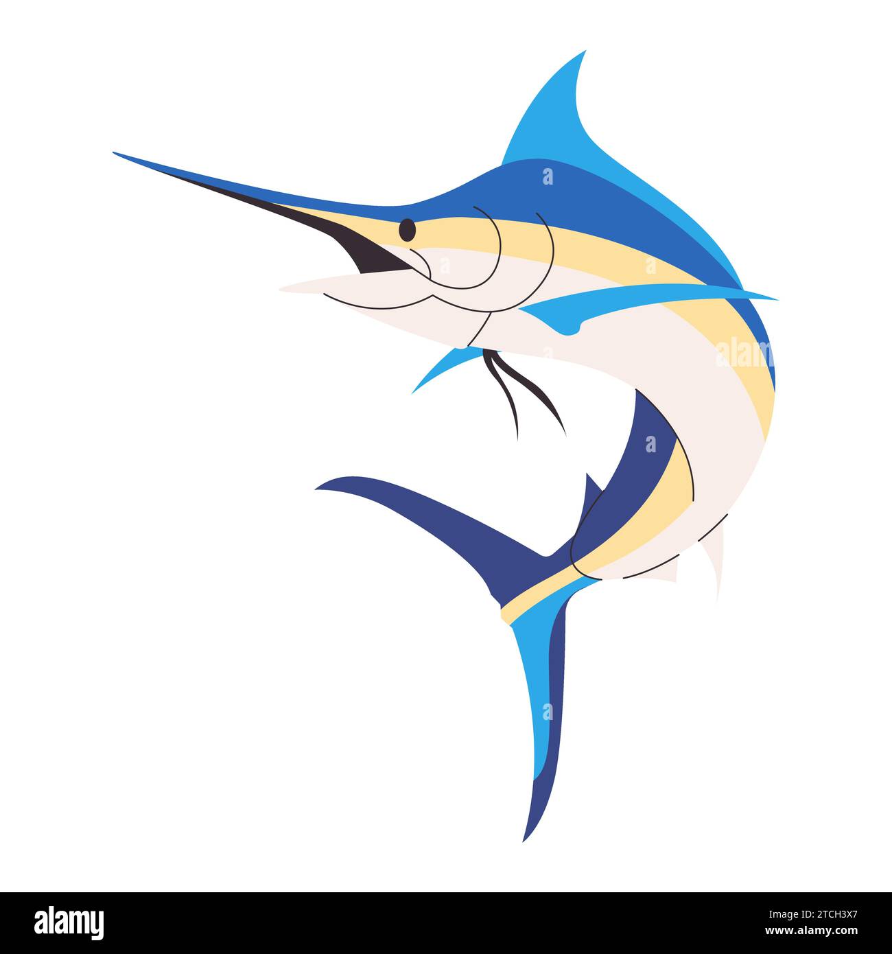 swordfish or blue marlin fish wild nature ocean big and sharp animal with jumping pose sea creature Stock Vector